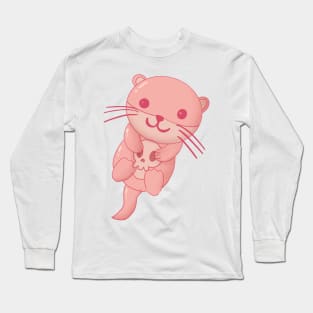 baby otter with a little skull Long Sleeve T-Shirt